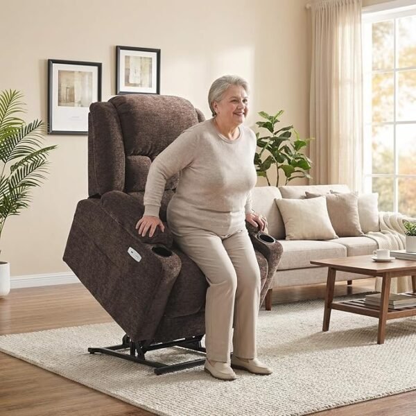 EONIX Wide Lay Flat Power Lift Recliner Chair for Elderly, Oversized Electric Recliner Lift Chair for Adults with Heat and Massage, Cup Holders, 400lbs Heavy Duty, Coffee