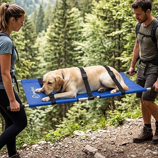 Veehoo Dog Stretcher for Large Dogs, Aluminum Alloy Portable Dog Transport Stretcher with Safety Straps, Non-Slip Handles, Waterproof Fabric, for Outdoor Rescue, Senior Dogs, or Hip & Joint Care