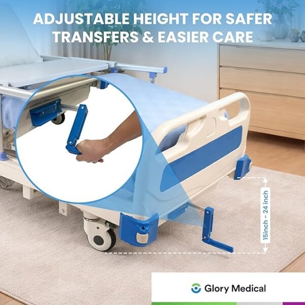 GloryMEQ Point A Tech PAM‑3SE Semi‑Electric Hospital Bed – 3‑Function Adjustable Home‑Care Bed with Remote, Safety Rails, Locking Casters, Foam Mattress, Bed Tray & 2 Sheets