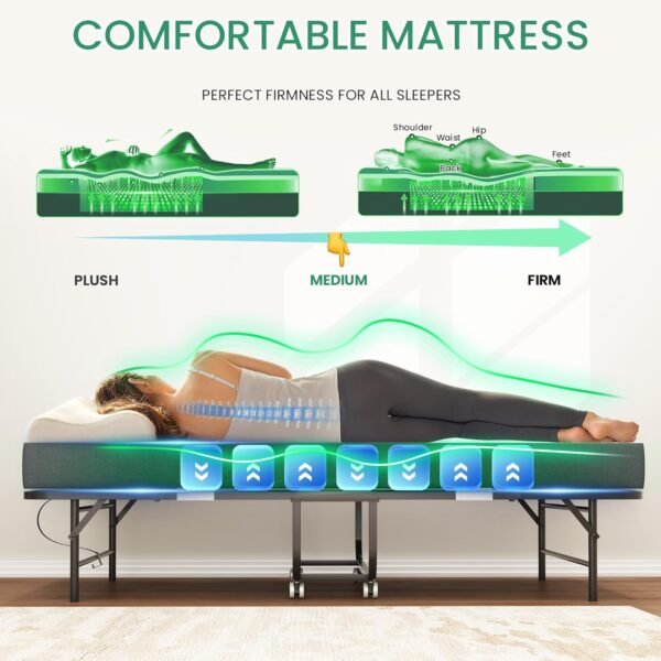 Folding Bed with Mattress,Rollaway 5-Inch Memory Foam Foldable Guest Bed for Adults, 500lbs Capacity with Storage Cover and Sturdy Metal Frame,Portable,Space Saving of Easy Storage,75"*37.5"