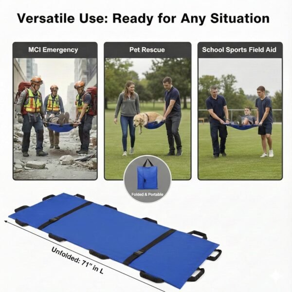 Portable Transport Stretcher with 12 Rubber Handles & Carrying Bag – Dog Stretcher & Gurney, Patient Animal Mover for Emergency Casualty Evacuation, 400lbs Capacity（Black）