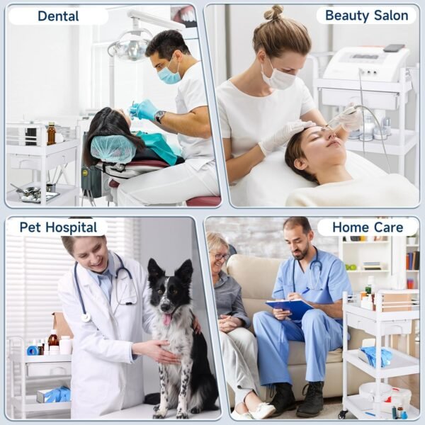 Medical Carts with Wheels 3-Tier Mobile Trolley Cart 100 LBS Max Load Medical Rolling Utility Cart with Drawers Dirt Basin Storage Buckets for Hospital Dental Clinic Lab Salon Home