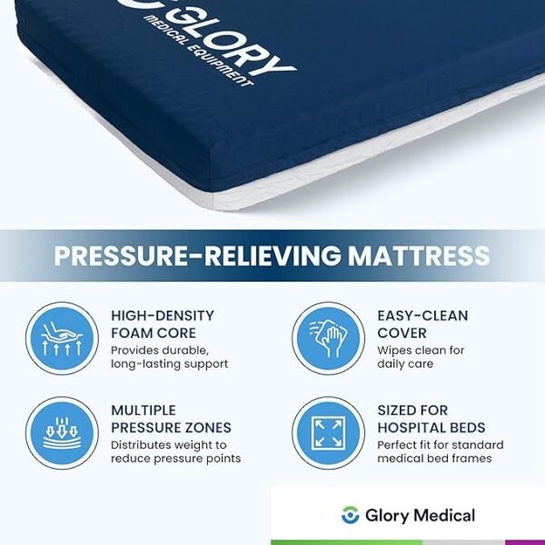 GloryMEQ Point A Tech PAM‑3SE Semi‑Electric Hospital Bed – 3‑Function Adjustable Home‑Care Bed with Remote, Safety Rails, Locking Casters, Foam Mattress, Bed Tray & 2 Sheets
