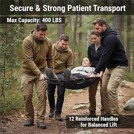 Portable Transport Stretcher with 12 Rubber Handles & Carrying Bag – Dog Stretcher & Gurney, Patient Animal Mover for Emergency Casualty Evacuation, 400lbs Capacity（Black）