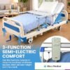 GloryMEQ Point A Tech PAM‑3SE Semi‑Electric Hospital Bed – 3‑Function Adjustable Home‑Care Bed with Remote, Safety Rails, Locking Casters, Foam Mattress, Bed Tray & 2 Sheets