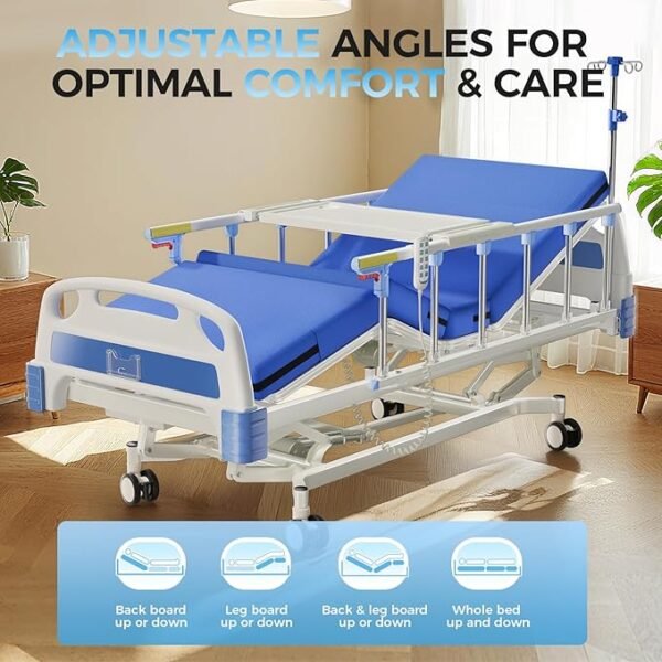DriveEy DAHAIY 3 Function Full Electric Hospital Bed, 600LBS Adjustable Hospital Beds for Home Use, Medical Bed for Seniors with Mattress, IV Pole, Frame, Special Needs Beds, Medical Equipment
