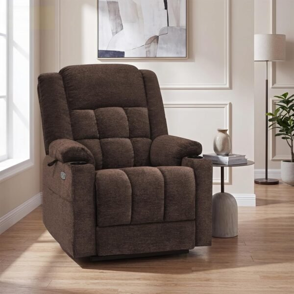 EONIX Wide Lay Flat Power Lift Recliner Chair for Elderly, Oversized Electric Recliner Lift Chair for Adults with Heat and Massage, Cup Holders, 400lbs Heavy Duty, Coffee
