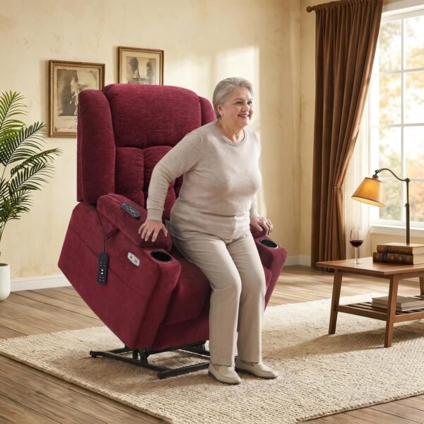 EONIX Wide Lay Flat Power Lift Recliner Chair for Elderly, Oversized Electric Recliner Lift Chair for Adults with Heat and Massage, Cup Holders, 400lbs Heavy Duty, Coffee