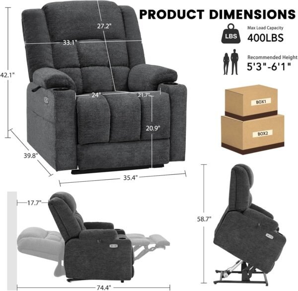 EONIX Wide Lay Flat Power Lift Recliner Chair for Elderly, Oversized Electric Recliner Lift Chair for Adults with Heat and Massage, Cup Holders, 400lbs Heavy Duty, Coffee