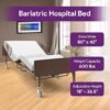 Bariatric Full Electric Hospital Bed with Foam Mattress and T-Rail Safety Rails - 80” x 42”, 600 lb Weight Capacity - for Home Care and Medical Facilities - Fully Adjustable, Locking Casters