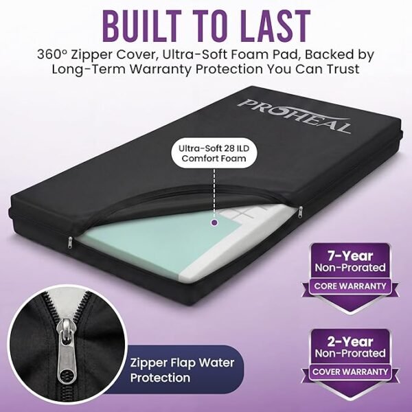 ProHeal Multi-Tiered Hospital Bed Mattress for Pressure Redistribution - Memory Foam Sloped Heel - Moderate to High Bed Sore Treatment Medical Mattress - 36" x 84" x 6"