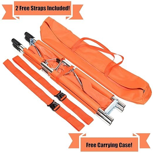 Folding Stretcher Made from Top Grade Aluminum Alloy Gurney Stretcher with Heavy Duty Handles Medical Stretcher with Rubber Feet Portable Stretcher for Patient Transport (Orange)