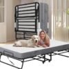 Folding Bed with Mattress Full Size 75 X 54 inch for Adults Extra Large Foldable Rollaway Portable Fold Up Guest Spare School Holiday Hotel Bed 5" Memory Foam Mattress on Wheels