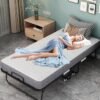 Folding Bed with Mattress Full Size 75 X 54 inch for Adults Extra Large Foldable Rollaway Portable Fold Up Guest Spare School Holiday Hotel Bed 5" Memory Foam Mattress on Wheels