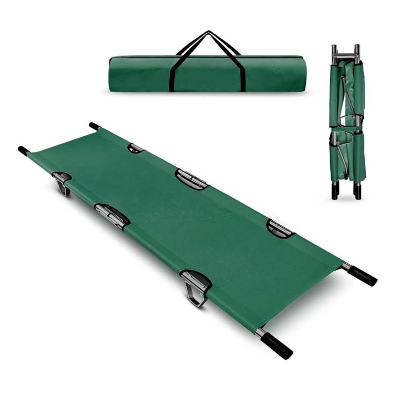 Folding Stretcher for Medical Emergency with Heavy Duty Handles, Straps and Carrying Case, High-Grade Aluminum Alloy Portable Travel Emergency Medical Stretcher for Patient Transport (Green)