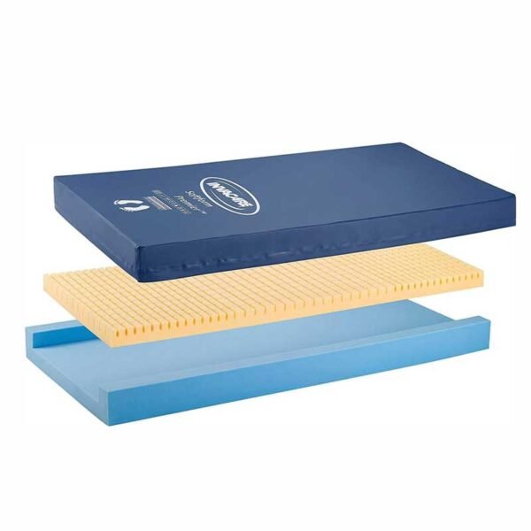 Invacare Premier Hospital Bed Mattress, Foam, Fluid-Resistant Cover Flexes in Right Places to Relieve Body Pressure, Firm Mid-Section & Soft Head/Feet Section, Enhanced Side Support for Safe Transfers