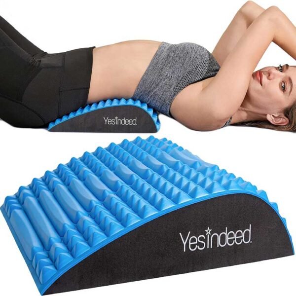 blue YESINDEED Back Stretcher Pillow – Lumbar Support Cushion for Back Stretching, Posture Support, Ergonomic Drop Shape Design, Comfortable Use at Home, Office or Floor (Pink)