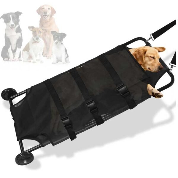 Heavy Duty 264LBS Large Dog Stretcher, 45x22 Foldable Pet Transport Stretcher with Noiseless Wheels, Veterinary Rescue for Injured & Senior Dogs