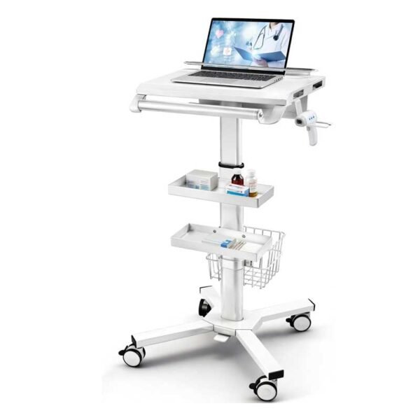 Medical Trolley Cart White with Laptop Tray & Oral Scanner Holder 220LBS, Mobile Rolling Workstation with Drawer & Lockable Wheels for Hospital Dental Clinic Beauty Salon Lab (White, with 1 Drawer)
