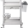 Mount Plus MT01 2 Tier Mobile Medical Cart Trolley with Drawer, Trash Cans, Waste Bowl | Beauty Salon Rolling Trolley with 360° Rotate Wheels | Heavy Duty Utility Cart for Hospital Dental Clinic