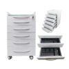 5-Drawer-Mobile-Dental-File 5 Drawer Mobile Dental File Storage Cabinet Stainless Steel White Medical Assistant's Cabinet Utility Cart Glass Countertop with Lock and Wheels and Storage Tray for Office Hospital School