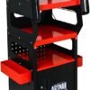 4-Level Multi-Functional Diagnostic Trolley (Black&Red) - Lockable Cabinet, 360° Rotating Casters & Layered Storage