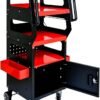 4-Level Multi-Functional Diagnostic Trolley (Black&Red) - Lockable Cabinet, 360° Rotating Casters & Layered Storage