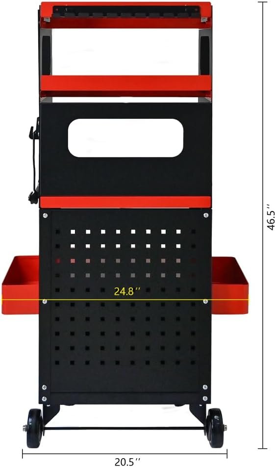 4-Level Multi-Functional Diagnostic Trolley (Black&Red) - Lockable Cabinet, 360° Rotating Casters & Layered Storage