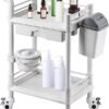 Mount Plus MT01 2 Tier Mobile Medical Cart Trolley with Drawer, Trash Cans, Waste Bowl | Beauty Salon Rolling Trolley with 360° Rotate Wheels | Heavy Duty Utility Cart for Hospital Dental Clinic