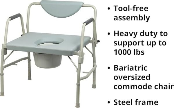 McKesson Heavy-Duty Bariatric Commode Chair with 12 qt Bucket, 1000 lbs Weight Capacity, 23 1/4 in Seat Width, 1 Count