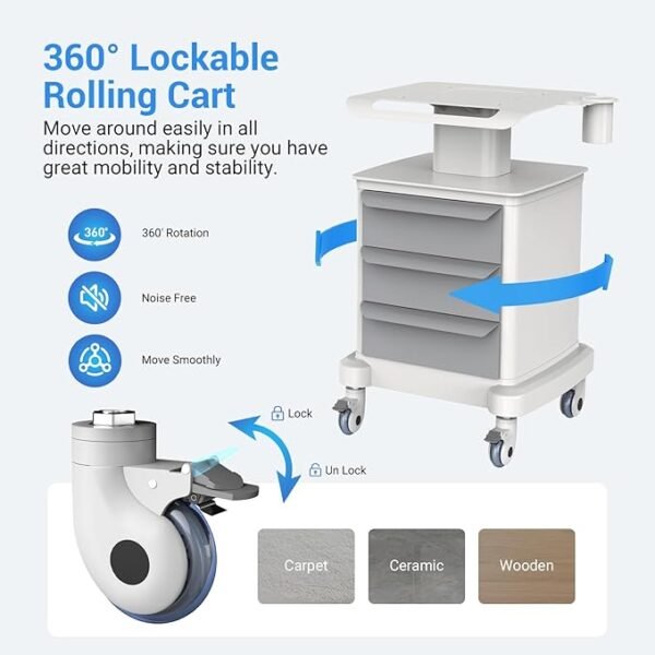 61Bf+ISJMsL._AC_SX679_ Rolling Medical Cart with Wheels and Drawers Mobile Trolley Carts Professional Ultrasound Cart with Caster Wheels for Hospitals, Offices, Clinics, Bedrooms, and Beauty Practices