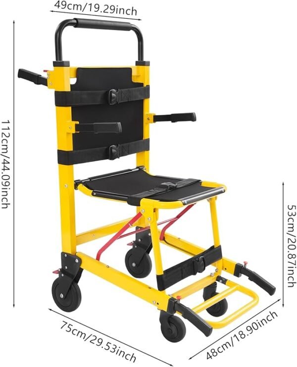 EMS Mobility Chair, Medical Emergency Patient Transfer Chair, 4-Wheel Evacuation Chair Load-Capacity 396.83lbs for First Aid Centers, Ambulances, Hospitals, Medical Institutions (Yellow)