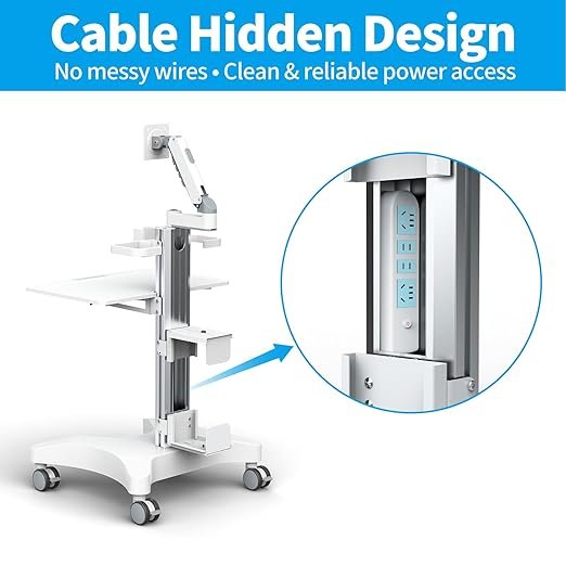 61Gacl5HtCL._SX522_ Mobile Medical Trolley Dental Cart with Pneumatic Arm & Oral Scanner Holder | 360° lockable wheels, 30kg Load tray,Hiddern cable management, mobile cart for dental,hospital,beauty salon,sit/stand use