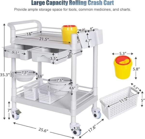 61a4PD1KmKL._AC_SX679_ Medical Carts with Wheels 2 Tier Mobile Beauty Cart 220 LBS Capacity Hospital Trolley Cart Dental Clinic
