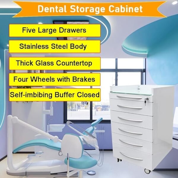 Dental Assistant's Mobile Cabinet 5 Drawer Office File Storage Cart Mobile Utility Storage Cart Stainless Steel Moving Side Cabinet with 2 Pallets Lock Wheels for Dental Medical Office