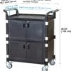 JaboEquip Commercial Heavy Duty Cabinet Rolling Medical Cart, Utility Cart, with 2 Lockable Doors Hospitality School Lab cart Service Cart, JB-3D2, Black Color