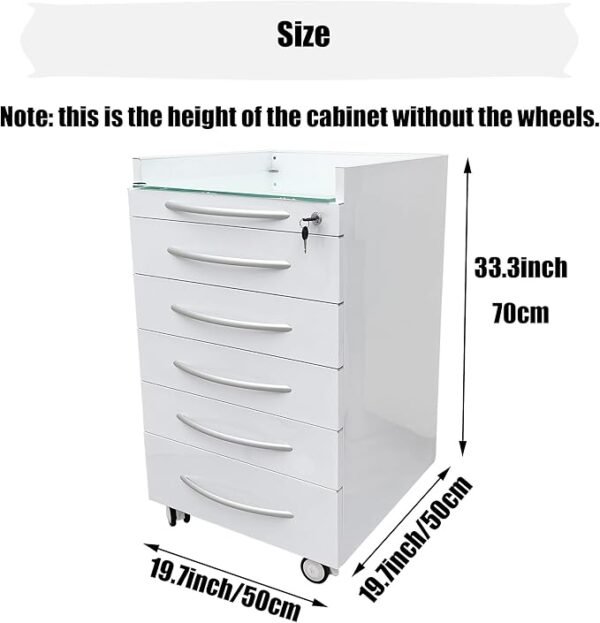 61mfJ2ldEQL._AC_SX679_ 5 Drawer Mobile Dental File Storage Cabinet Stainless Steel White Medical Assistant's Cabinet Utility Cart Glass Countertop with Lock and Wheels and Storage Tray for Office Hospital School