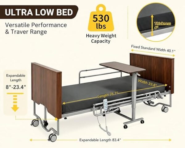 Premium Hospital Bed - 5 Function Full Electric Medical Beds, 4.7" Foam Mattress, JIECANG Motors, Individual Locking, 5" Casters, IV Pole, Includes (2X) Bed Sheet