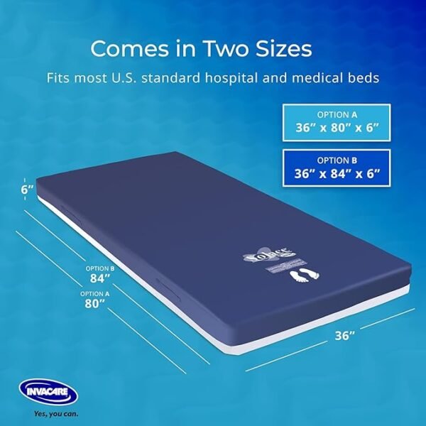 Invacare Solace Hospital Bed Mattress, Deep Fortress-Cut Zoned Pressure Relief & Redistribution, Dual-Layer Therapeutic Foam, 3-Zone Targeted Support, 2-Way Stretch Waterproof Cover & Welded Zipper