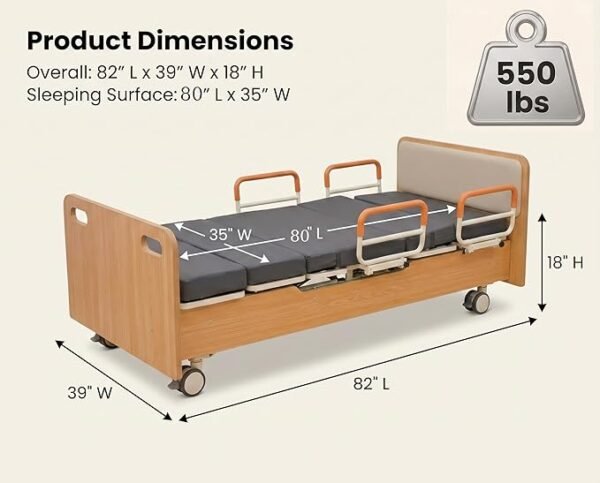 Rotating Hospital Medica Bed for Elderly Senior Disabled, Electric 90°Rotating Home Care Nursing Bed with Adjustable Lateral Tilt & Backrest Leg Height, with 4inch Mattress, 550lbs (Left rotat)