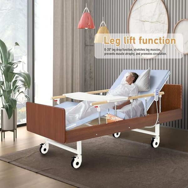 Fully Electric Hospital Bed for Home Care, 76.8" x 37.8", 0–75° Backrest & 0–35° Knee, 660 lb Capacity (SWL), with Rails, Waterproof Mattress, Locking Casters