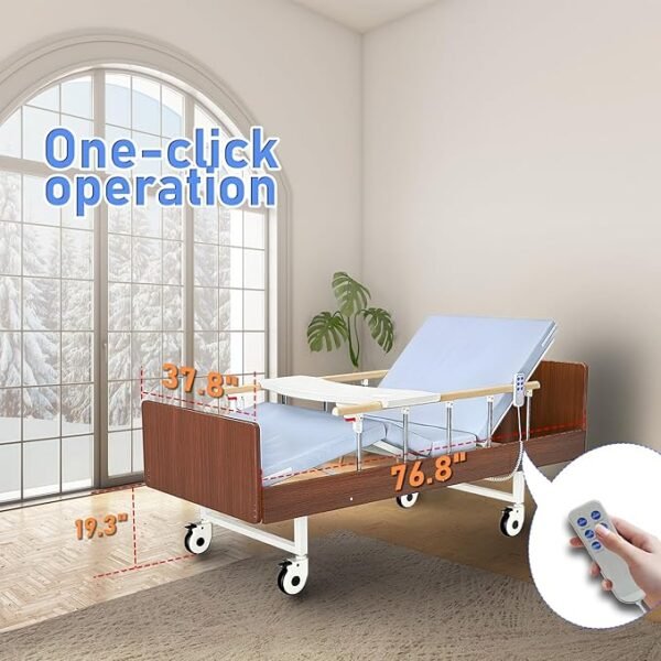 Fully Electric Hospital Bed for Home Care, 76.8" x 37.8", 0–75° Backrest & 0–35° Knee, 660 lb Capacity (SWL), with Rails, Waterproof Mattress, Locking Casters
