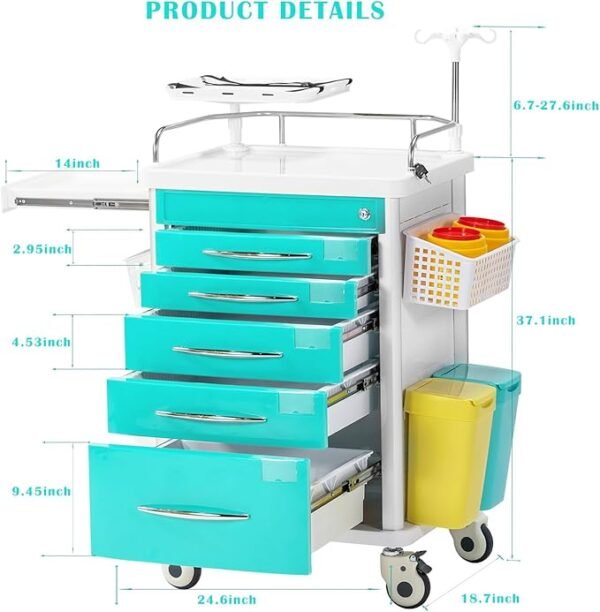 714K+WeO0uL._AC_SX679_ Medical Cart,Emergency Rolling Crash Cart with CPR Board,Adjustable IV Pole&O2 Holder,Silent Casters,Mobile Emergency Medical Cart with Drawer Dividers for Hospital Clinic Nursing Facilities (Red)