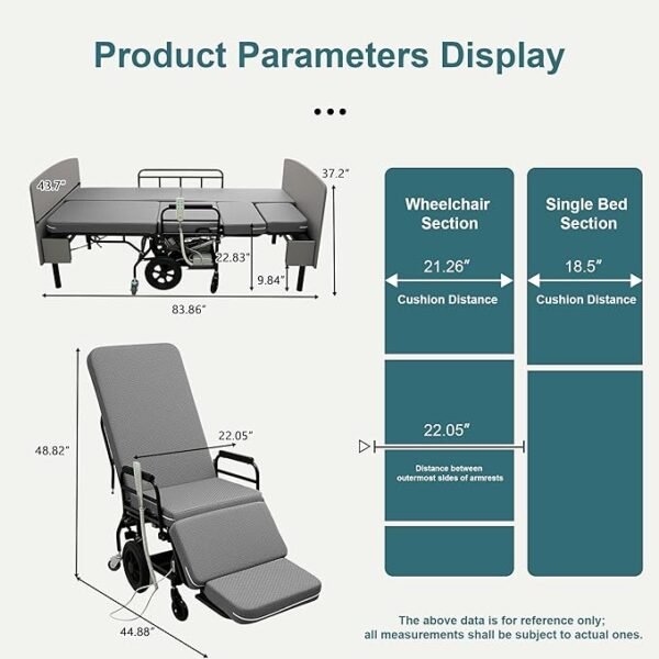 Adjustable Hospital Bed for Seniors Elderly with Mattress, Electric Lift Bed with Remote, Fall-Safe Frame&Meal Tray,Head&Foot Incline,Adjustable Bed Base for Safe Lying/Standing/Aid/Sitting,Twin
