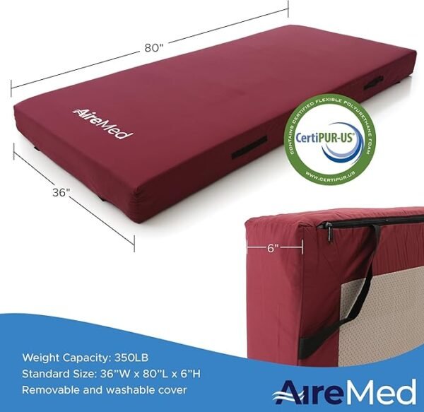 AireMed InstantEase Hybrid+ Multi Layered Hospital Bed Mattress - 2” Gel Infusion Memory Foam Top Layer for Comfort and Support - CertiPUR-US Certified - Bed Sore and Ulcer Prevention - 36” x 80” x 6”