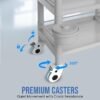 3 Tier ABS Medical Cart Stunning Grey | Rolling Esthetician 330lb Capacity Trolley with Lockable Casters | Supply Mobile Station for Clinics, Labs, Dental & Beauty Spas