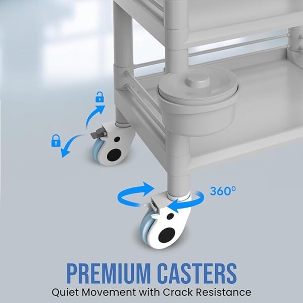 3 Tier ABS Medical Cart Stunning Grey | Rolling Esthetician 330lb Capacity Trolley with Lockable Casters | Supply Mobile Station for Clinics, Labs, Dental & Beauty Spas