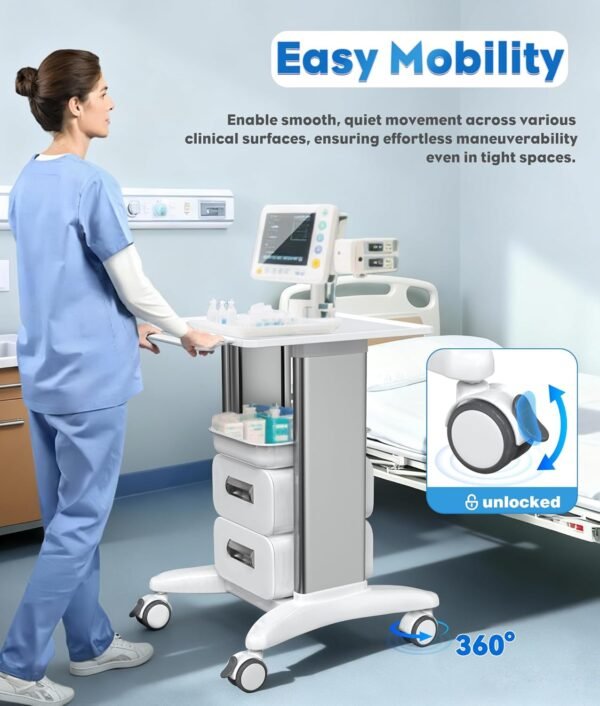 Professional Medical Cart with 150 lbs Capacity – Adjustable Height Rolling Trolley for Hospital, Dental Clinic, Beauty Salon – 360° Silent Lockable Wheels (with 7 Drawers/White)
