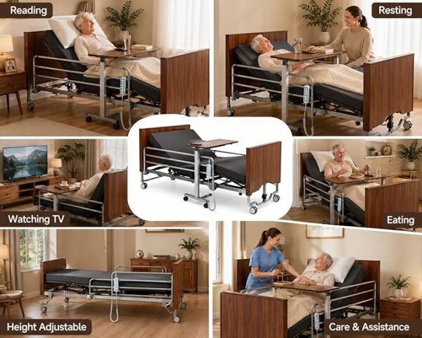 Premium Hospital Bed - 5 Function Full Electric Medical Beds, 4.7" Foam Mattress, JIECANG Motors, Individual Locking, 5" Casters, IV Pole, Includes (2X) Bed Sheet