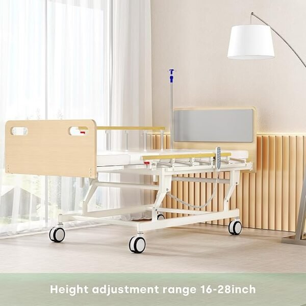 Fully Electric Hospital Bed for Home Use with Premium Mattress, Rails and IV Pole, HomeCare Hospital Beds Set, Hi Low Hospital Bed, 16" - 28" Height Range